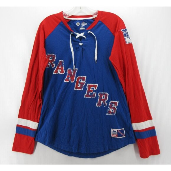 Majestic Tops - New York Rangers Jersey Shirt Large Red Majestic NHL Hockey Graphic *